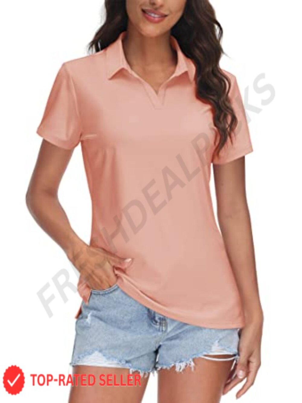Women's V-Neck Polo Shirt UPF 50+ Short Sleeve Golf Top
